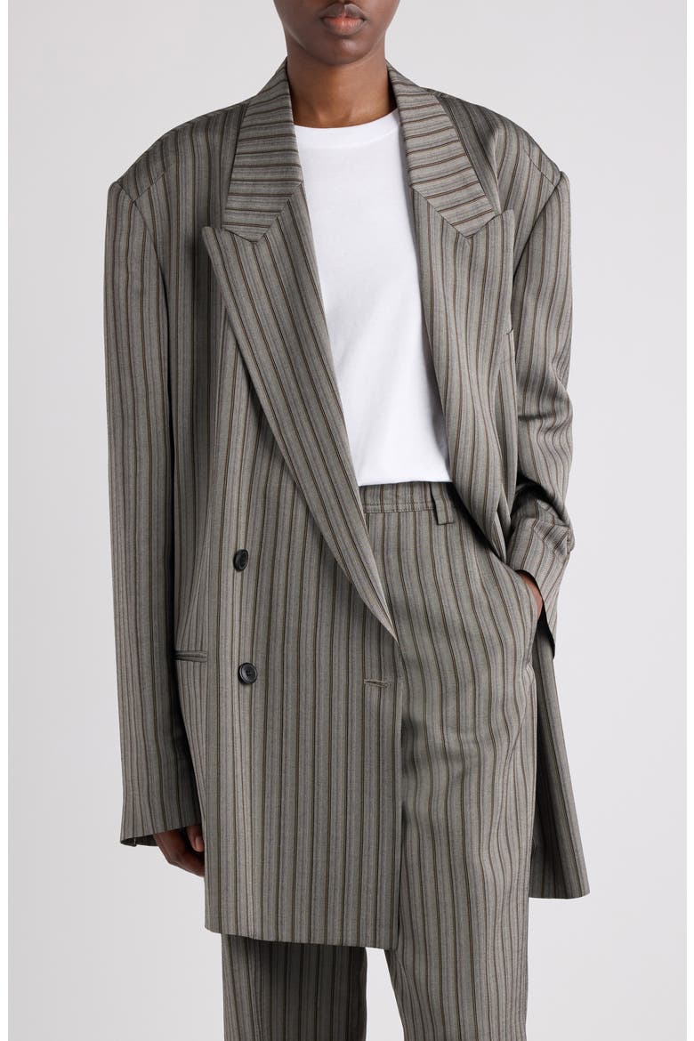 Bliss Stripe Double Breasted Blazer, Main, color, GREY