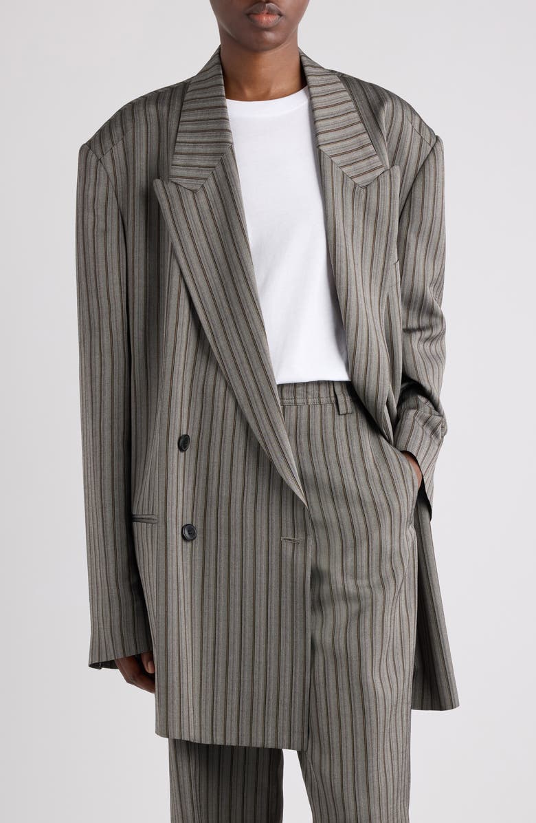 Dries Van Noten Bliss Stripe Double Breasted Blazer, Main, color, Grey