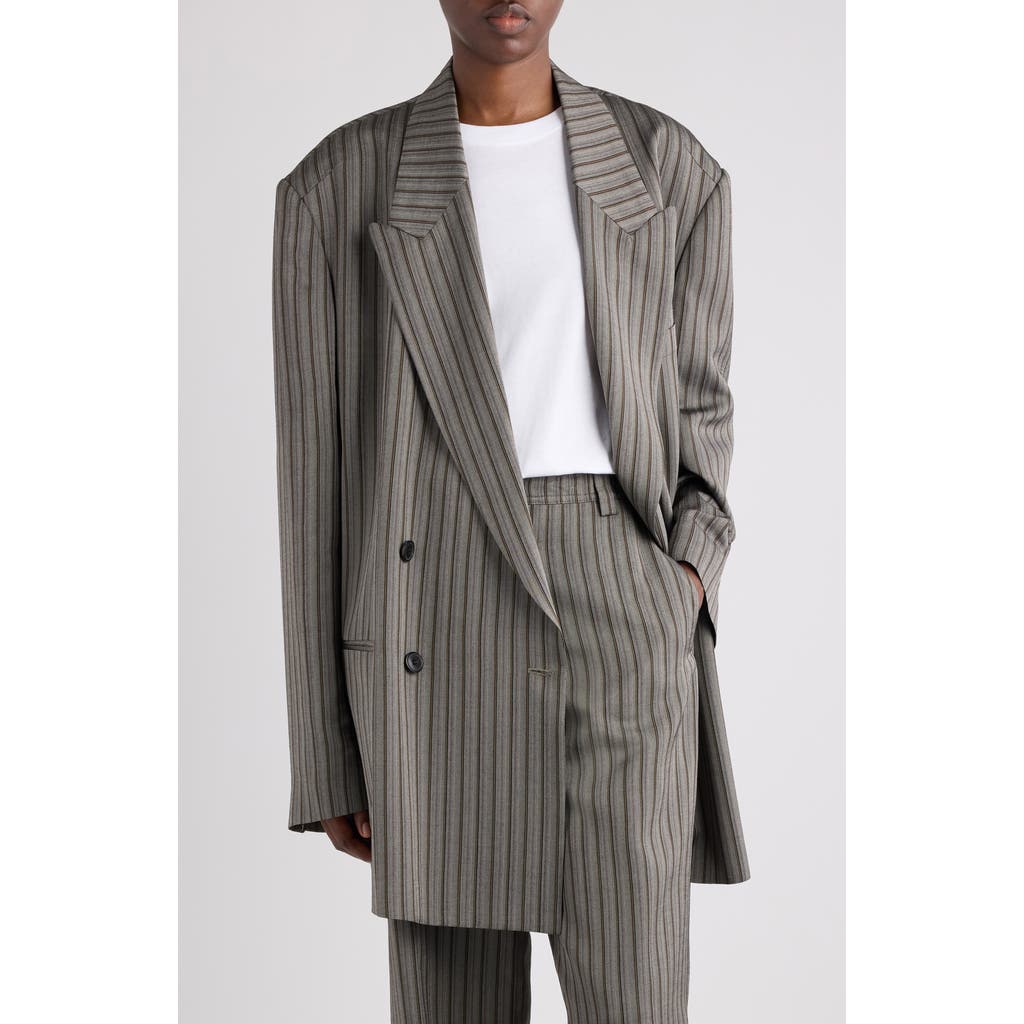 Dries Van Noten Bliss Stripe Double Breasted Blazer In Gray