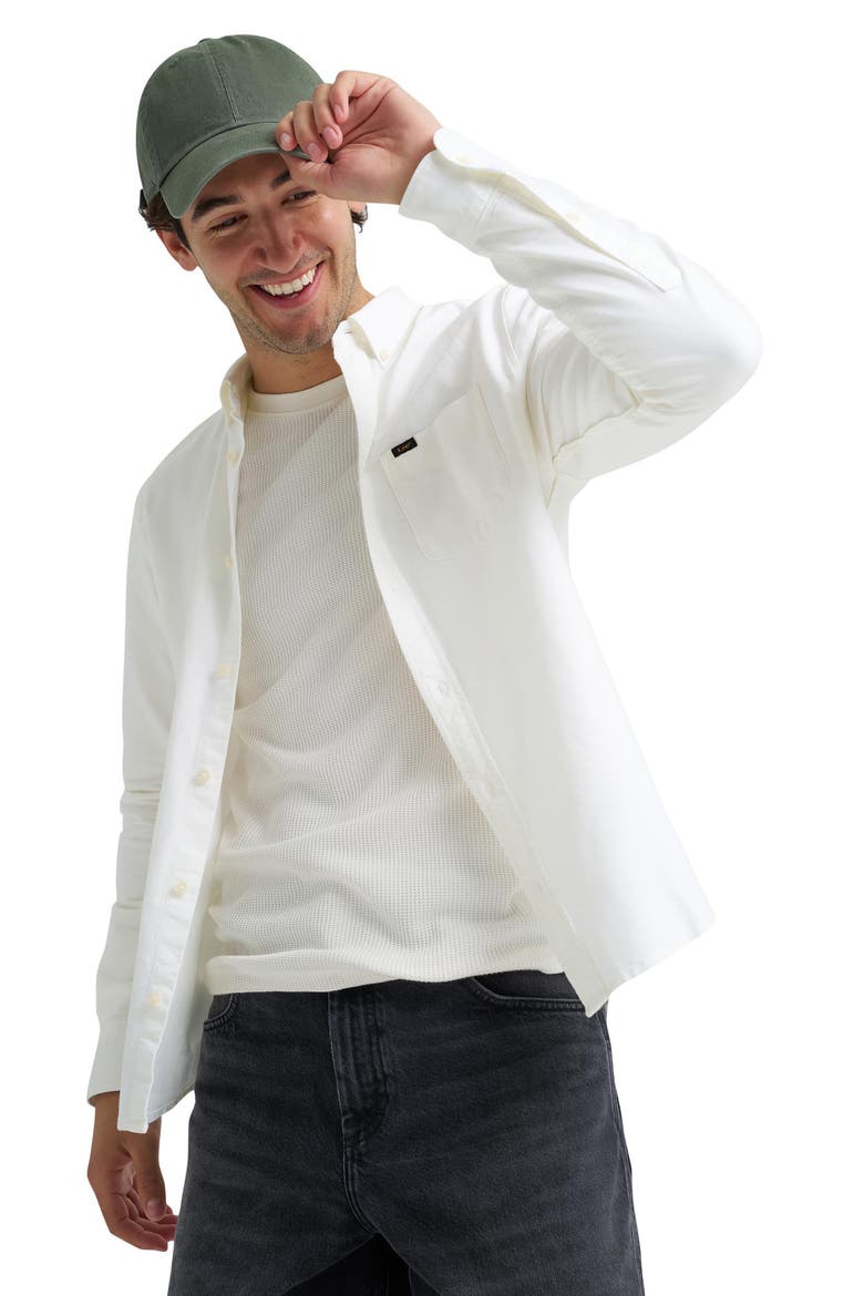 Cotton Long Sleeve Button Down Shirt, Alternate, color, BRIGHT WHITE