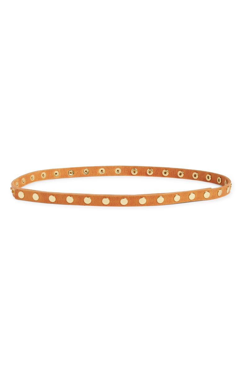Ada 'Cala' Studded Skinny Leather Belt, Alternate, color, Tan