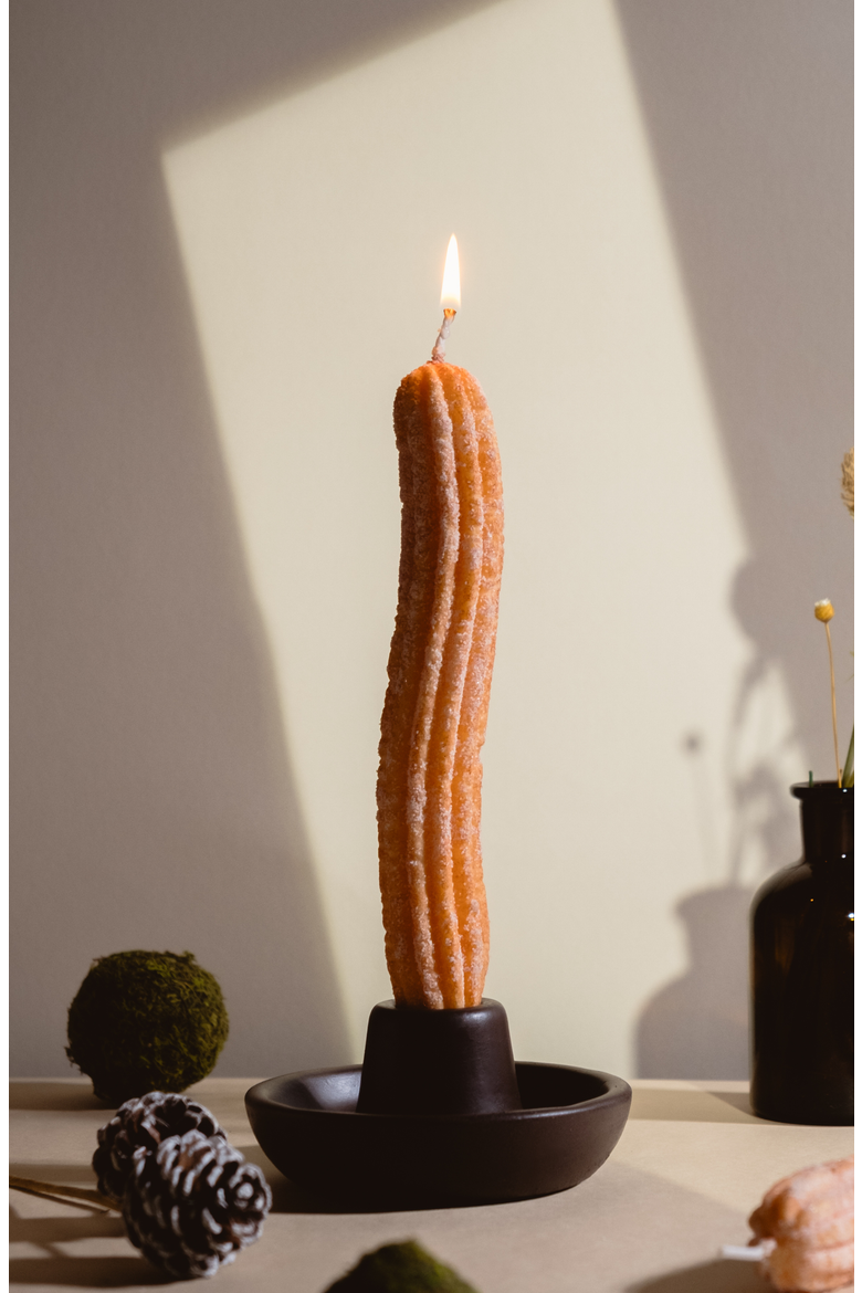 Churros Taper Candle Set with Holder, Alternate, color, Churro Brown