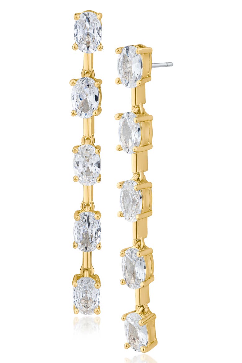 Oval Cubic Zirconia Linear Drop Earrings, Main, color, CLEAR GOLD
