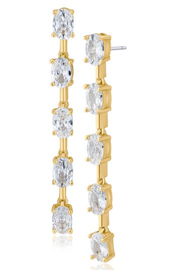 Cz By Kenneth Jay Lane Oval Cubic Zirconia Linear Drop Earrings In Clear Gold