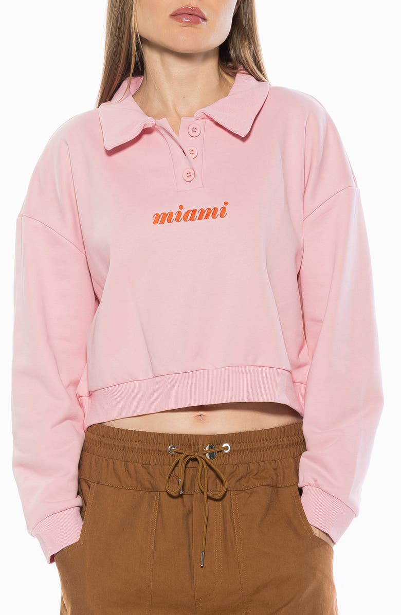 Alexia Admor Kario Crop Polo Sweatshirt, Main, color, Pink