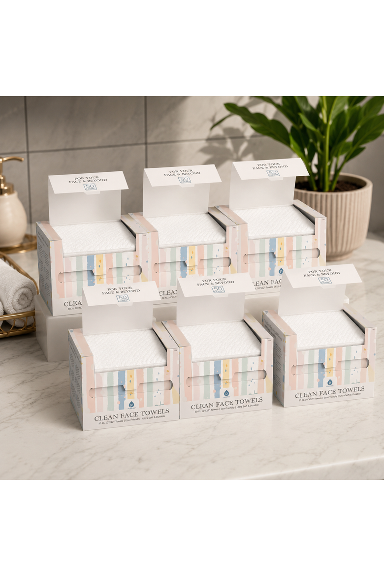 Six-Pack XL Plant-Based Clean Facial Towels, Alternate, color, White