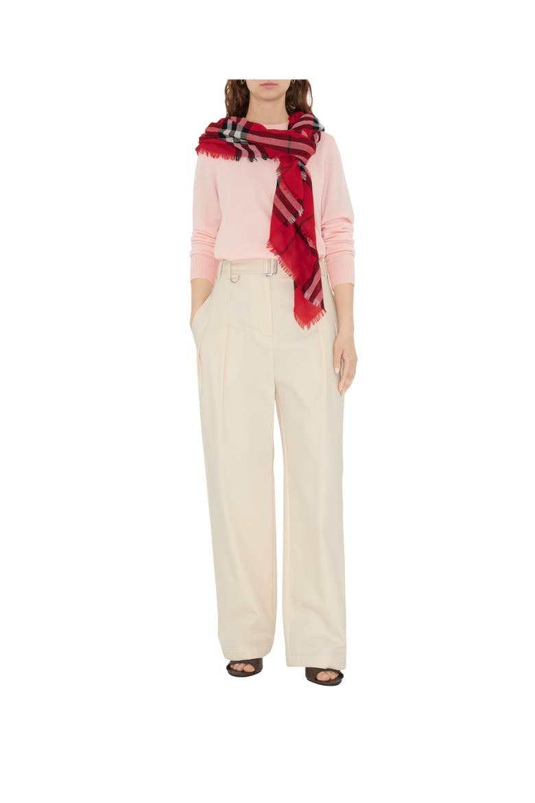 Wide Check Wool Scarf, Alternate, color, Post red