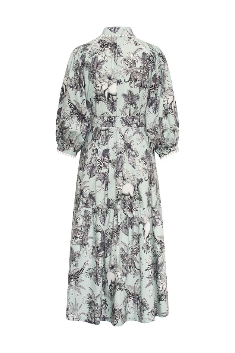 Printed Poplin Dress With Macrame Trim, Alternate, color, Mint