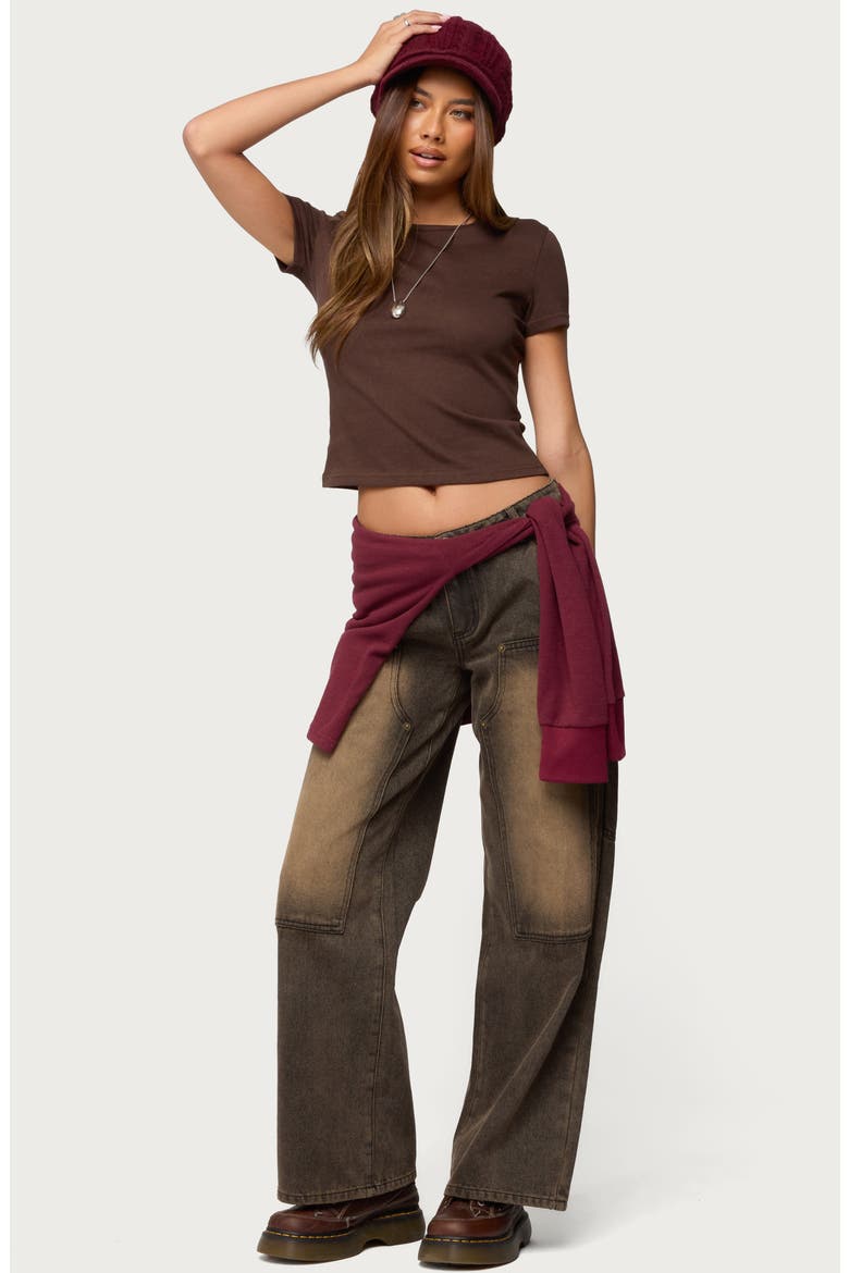 Nikkey Crop Cotton Blend T-Shirt, Alternate, color, BROWN