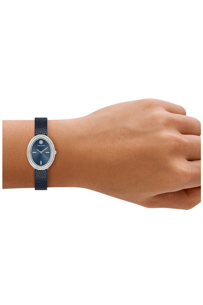 The Oval Leather Strap Watch, 22mm x 28mm, Alternate, color, BLUE