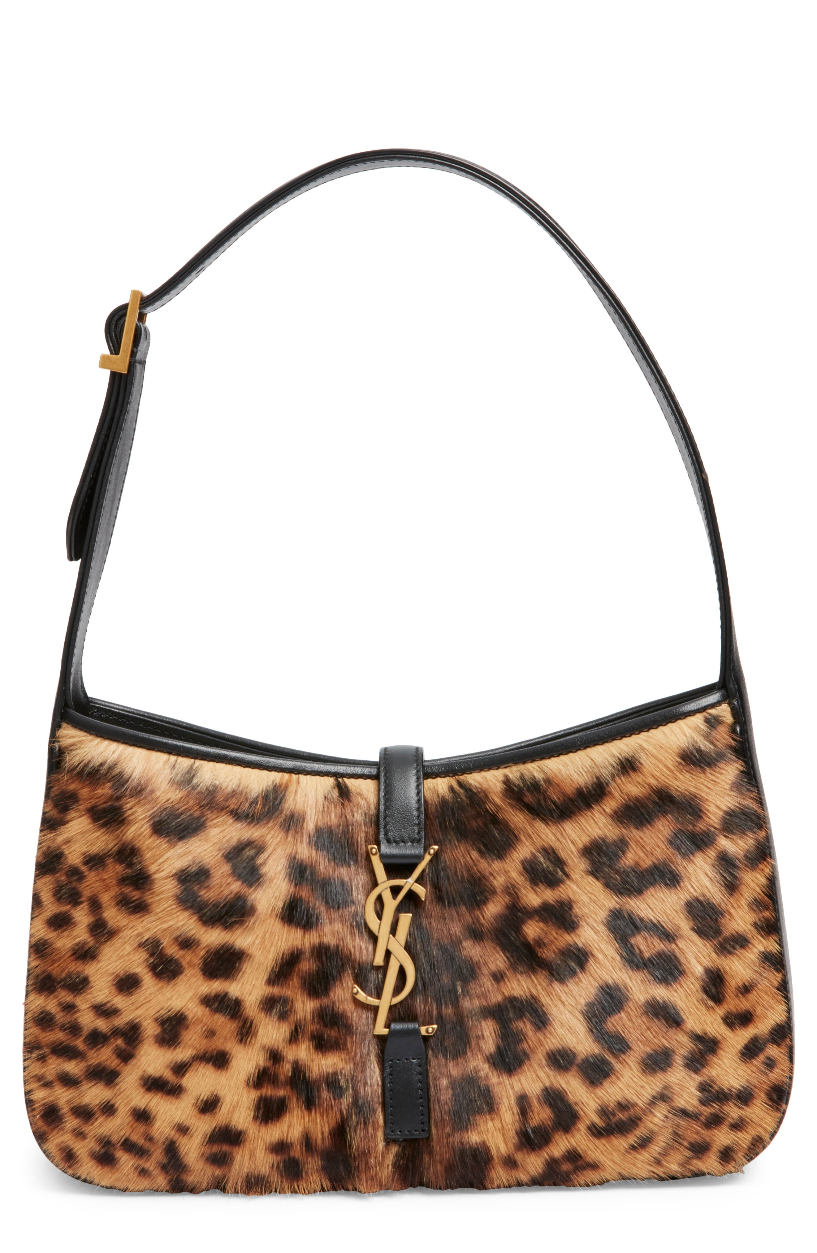 Saint Laurent Le 5 À 7 Genuine Calf Hair Hobo Bag, Main, color, Brown/ Noir