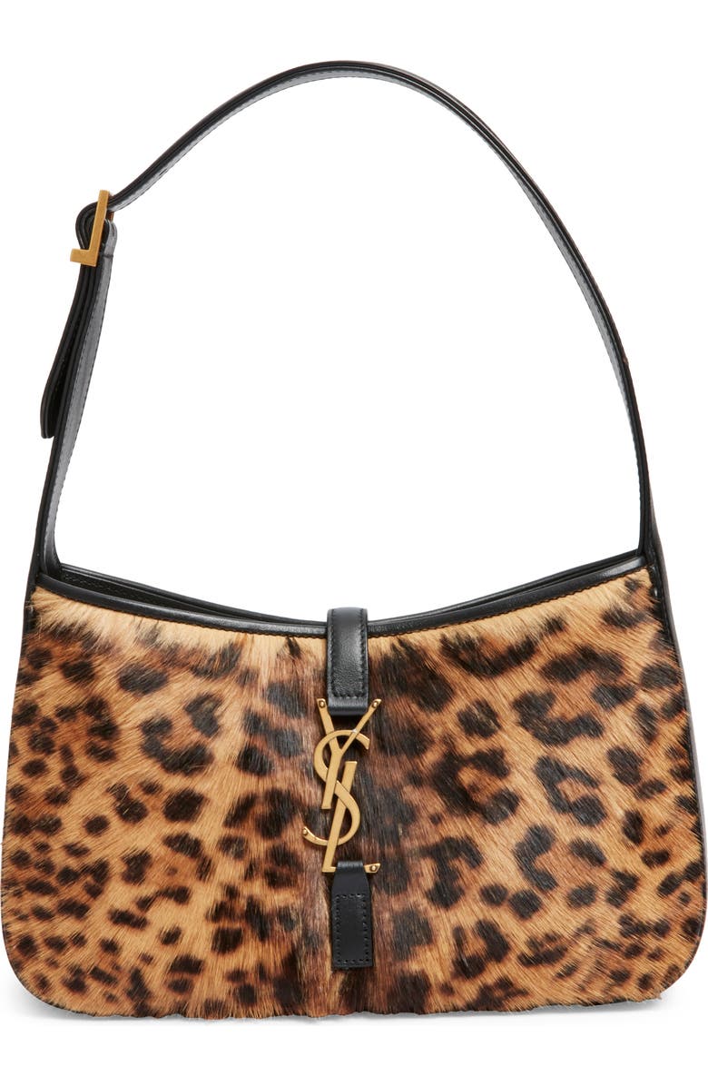 Saint Laurent Le 5 À 7 Genuine Calf Hair Hobo Bag, Main, color, Brown/ Noir