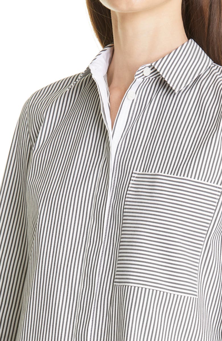 Lafayette 148 New York Ruxton Stripe Cotton Blend Shirt, Alternate, color, Castle Grey Multi