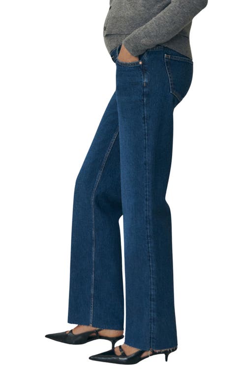 Shop Mango Over The Bump Raw Hem Wide Leg Maternity Jeans In Medium Blue