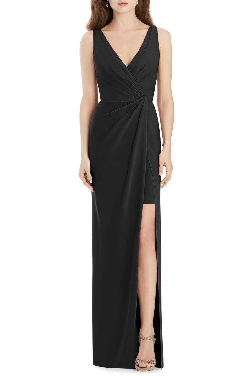 Jenny Packham V-Neck Crepe Column Gown, Main, color, 