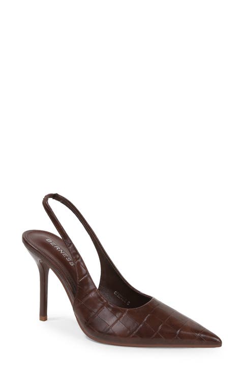 Carmine Croc Embossed Faux Leather Slingback Pump