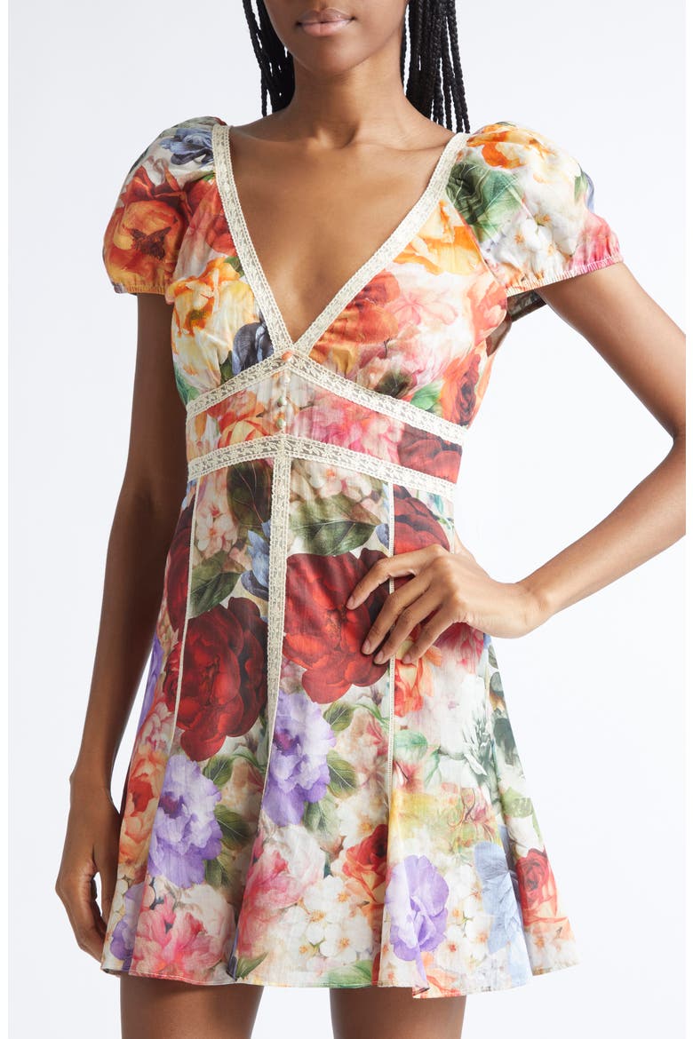 Rose Print Lace Minidress, Alternate, color, STORM FLORAL SM