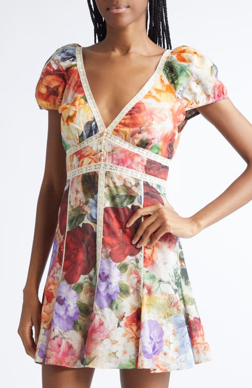 Alice And Olivia Alice + Olivia Rose Print Lace Minidress In Gray