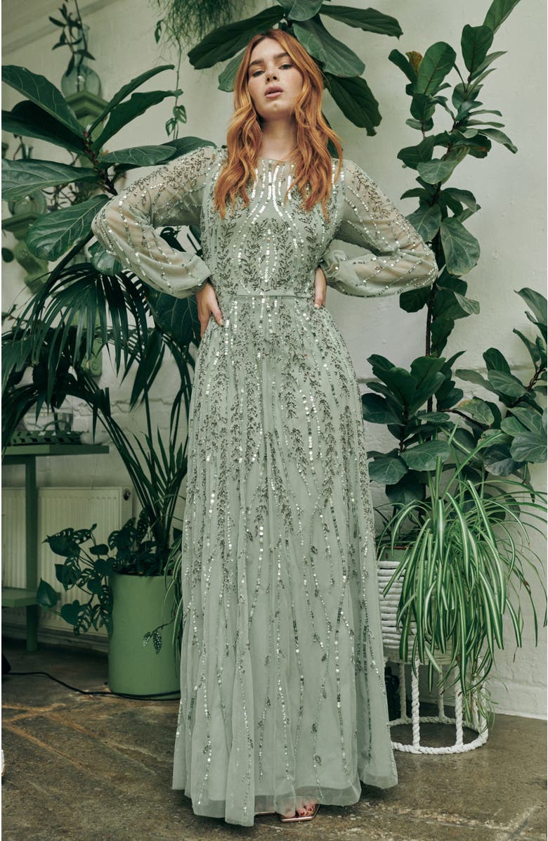 MARYISA Modest Ruffle Dress Maxi With Designer Sleeve, Alternate, color, Lilac