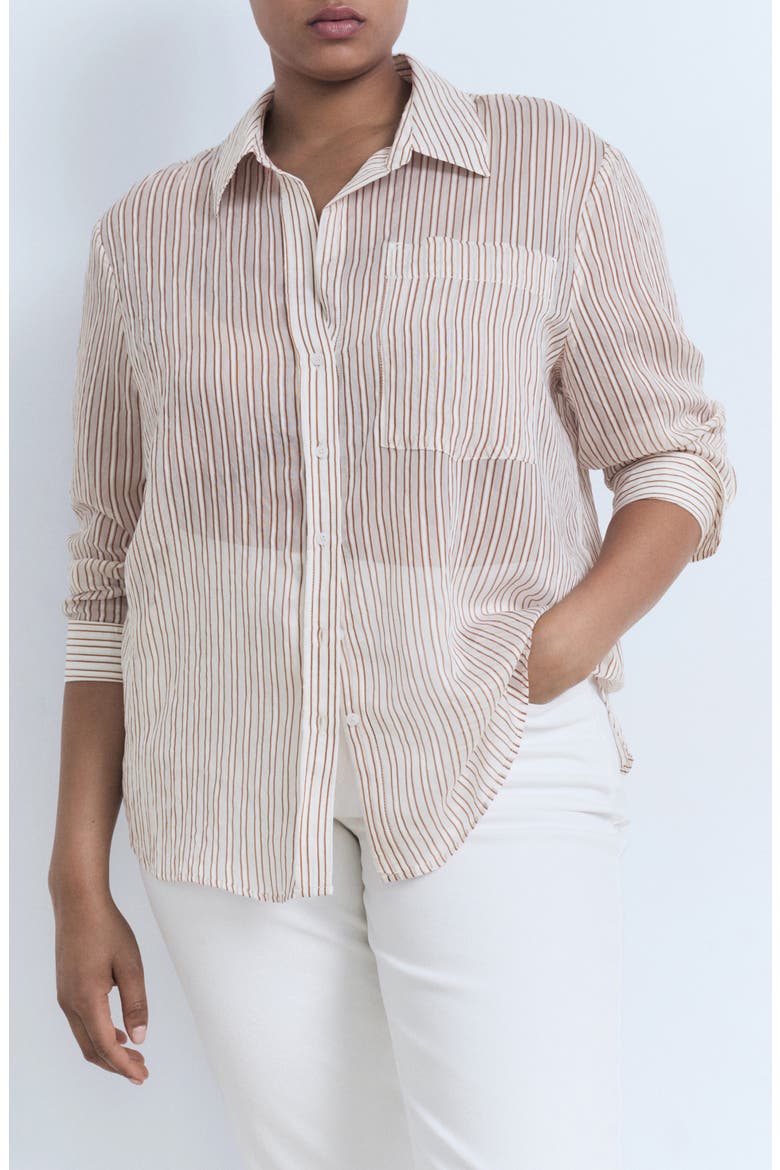 Stripe Sheer Long-Sleeve Button-Up Shirt, Main, color, BROWN