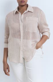 MANGO Stripe Sheer Long-Sleeve Button-Up Shirt
