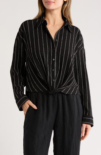Caslon ® Stripe Twist Front Textured Button-up Top