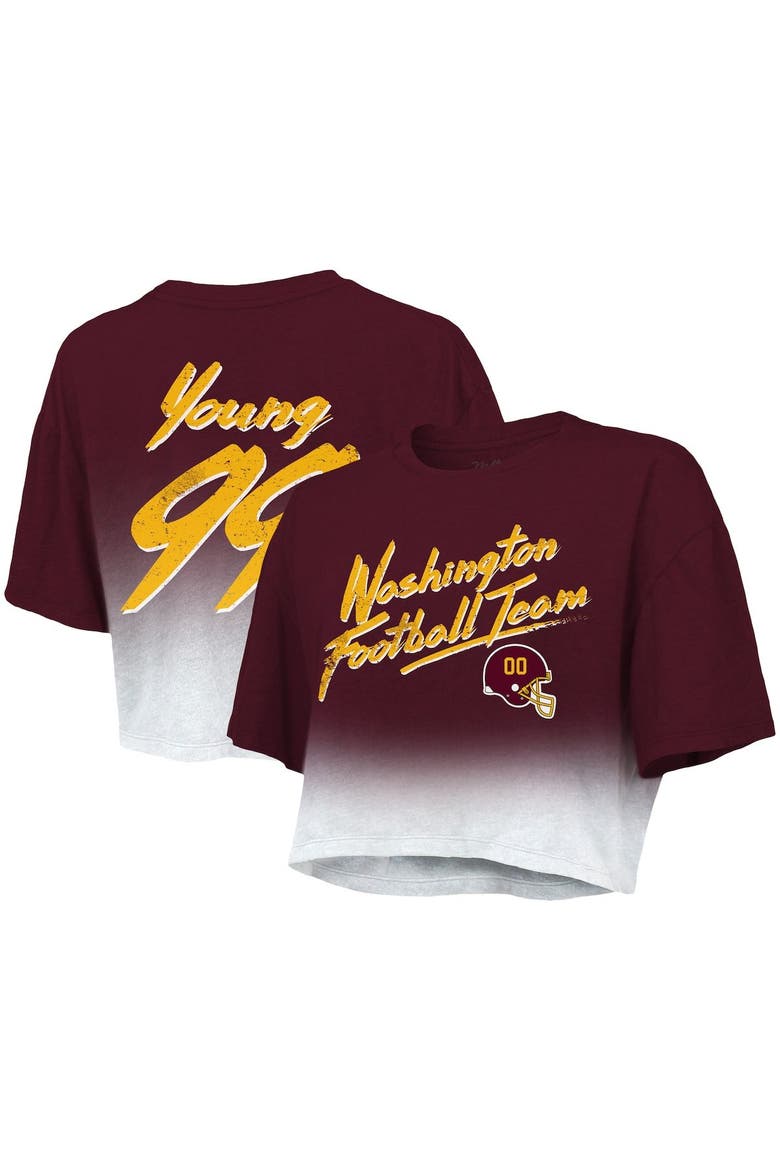 Women's Majestic Threads Chase Young Burgundy/White Washington Football Team Drip-Dye Player Name & Number Tri-Blend Crop T-Shirt, Main, color, Burgundy