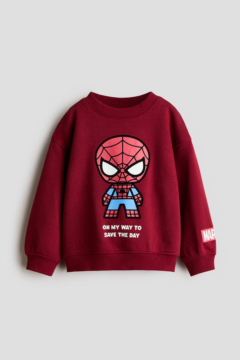 Printed Brushed-Inside Sweatshirt, Main, color, Dark red/Spider-Man