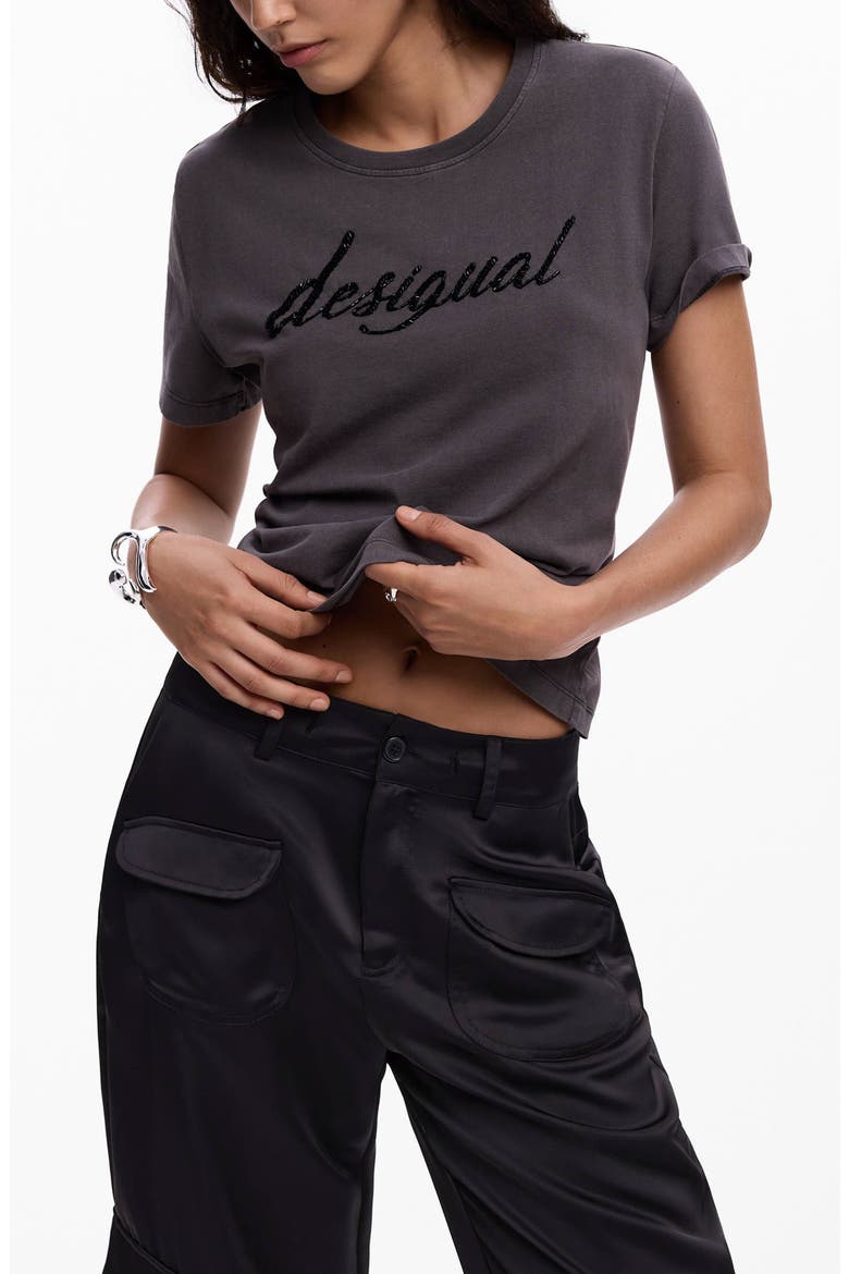 Embellished Cotton Graphic T-Shirt, Main, color, DARK GREY