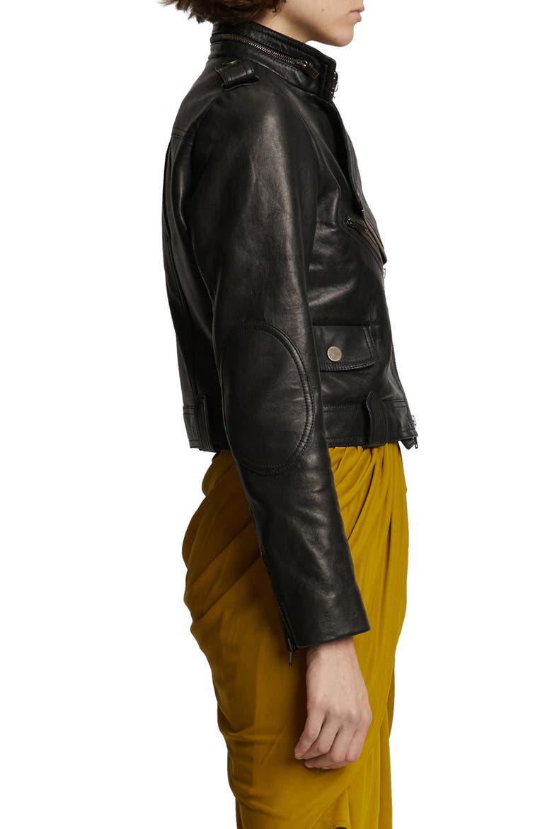 Leather Crop Moto Jacket, Alternate, color, BLACK