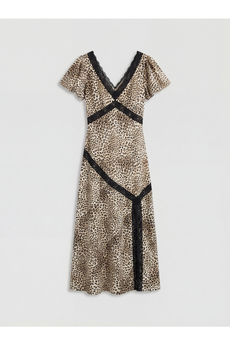 Printed Puff Sleeve Midi Dress, Alternate, color, Animal