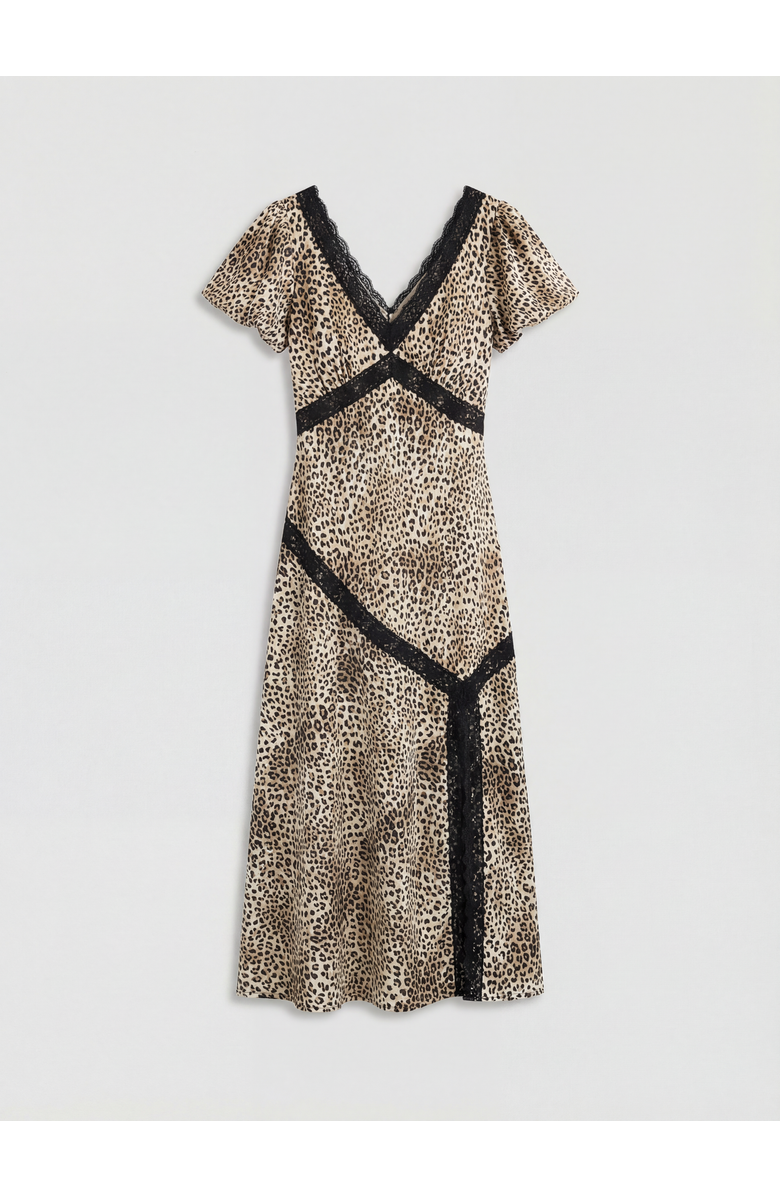 Warehouse Printed Puff Sleeve Midi Dress, Alternate, color, Animal