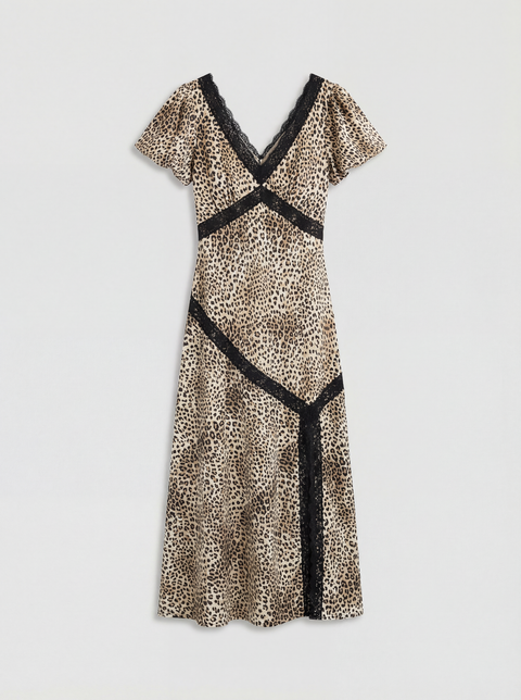 Printed Puff Sleeve Midi Dress