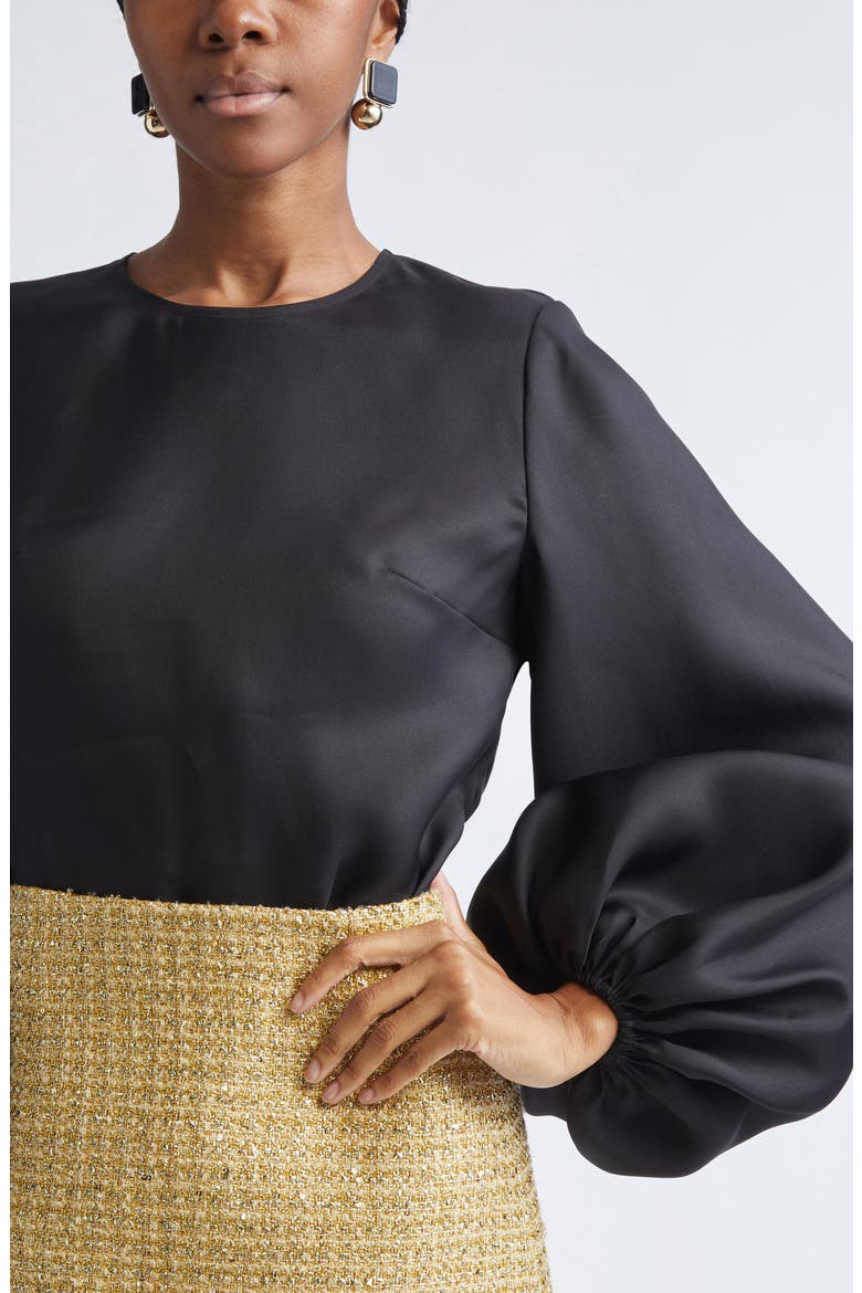 Puff Sleeve Silk Gazar Top, Alternate, color, BLACK