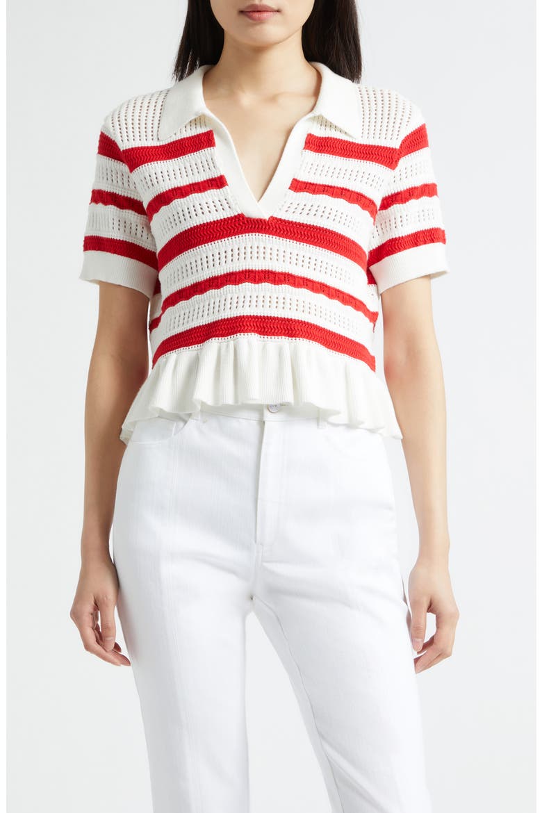 Elvire Knit Polo Pullover, Main, color, GOJI BERRY/ IVORY
