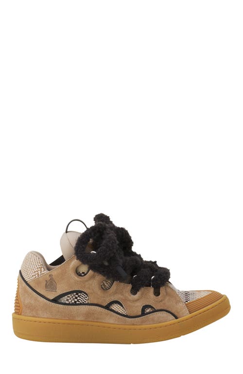 Lanvin Curb Suede Sneakers With Mesh Laces In Brown