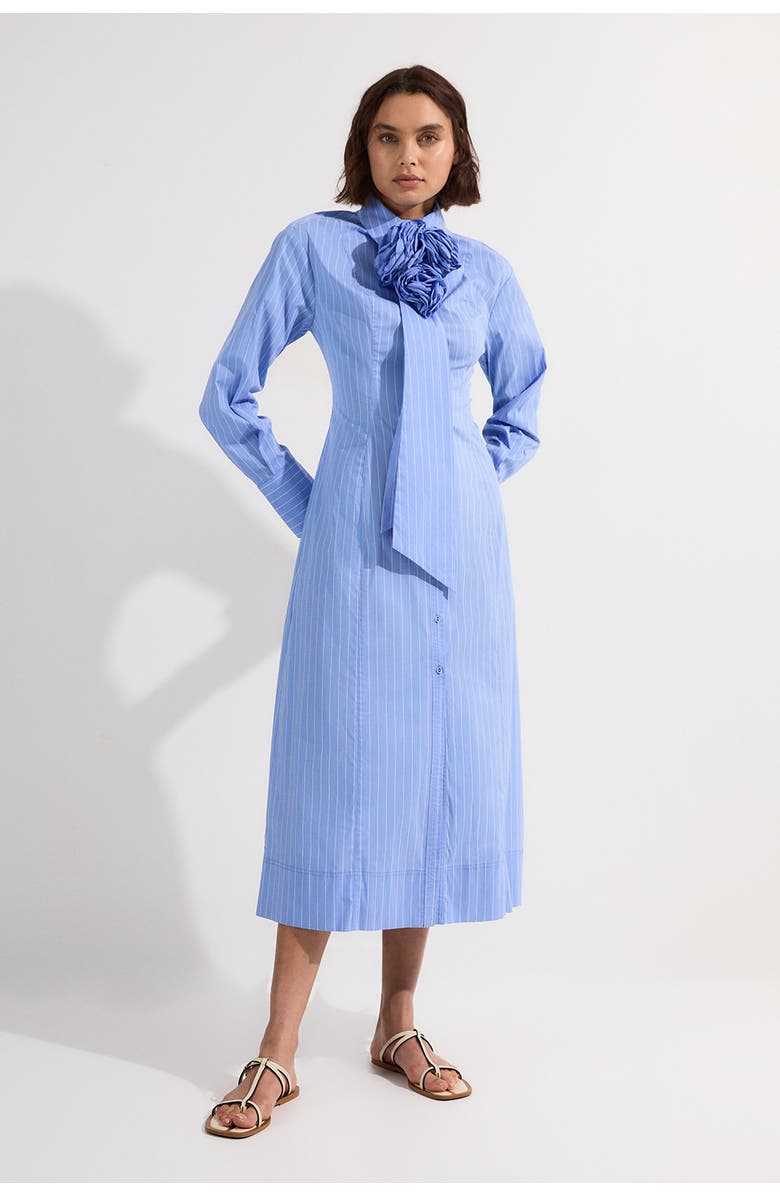 Karen Millen Rosette Woven Shirt Maxi Dress, Main, color, Blue