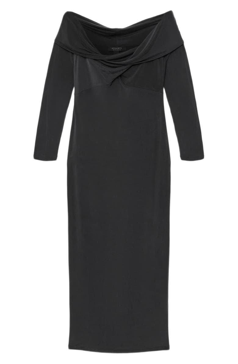 AllSaints Delta Off the Shoulder Long Sleeve Maxi Dress, Alternate, color, Black