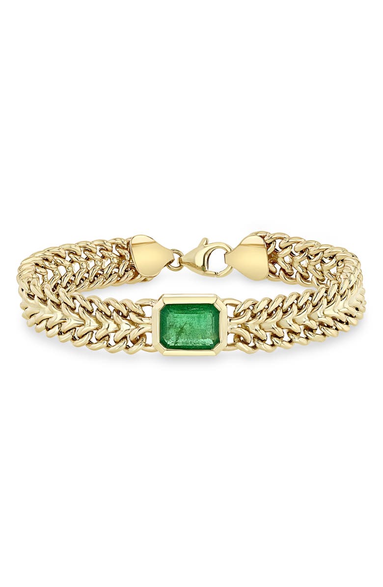 Zoë Chicco One of a Kind Emerald Set in a Bismark Chain Bracelet, Main, color, 