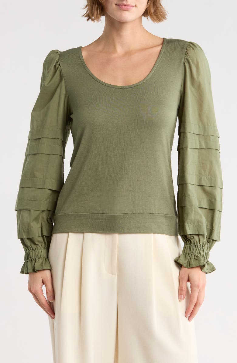 Tart Marilee Mixed Media Long Sleeve Top, Main, color, Olivine