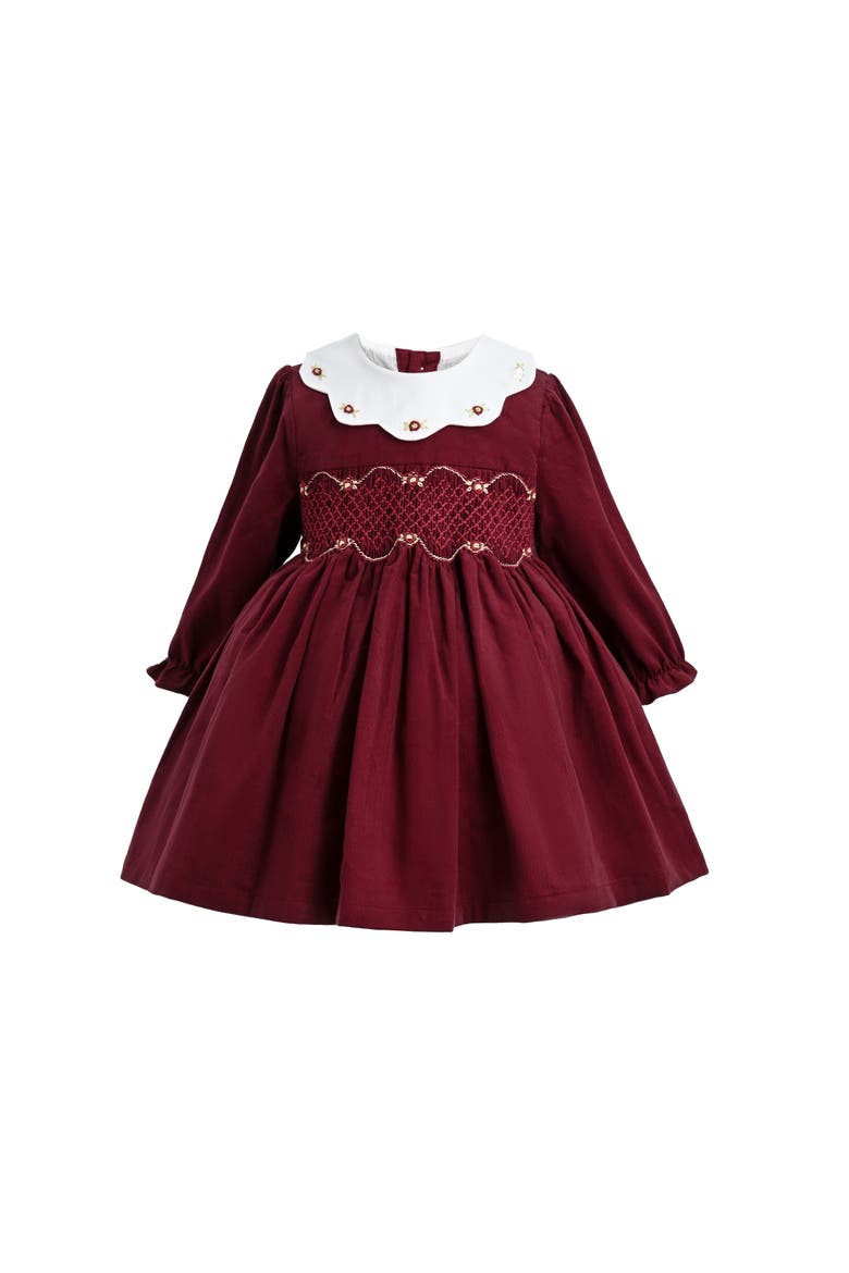Smocked Holiday Dress, Main, color, Burgundy