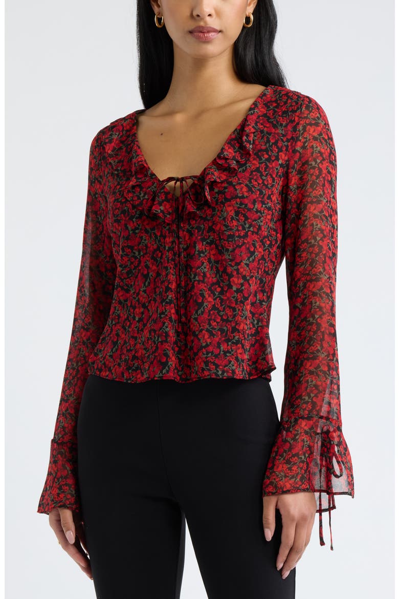 Ruffle Chiffon Top, Main, color, BLACK RED DARA DITSY