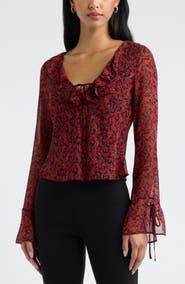 Open Edit Ruffle Chiffon Top