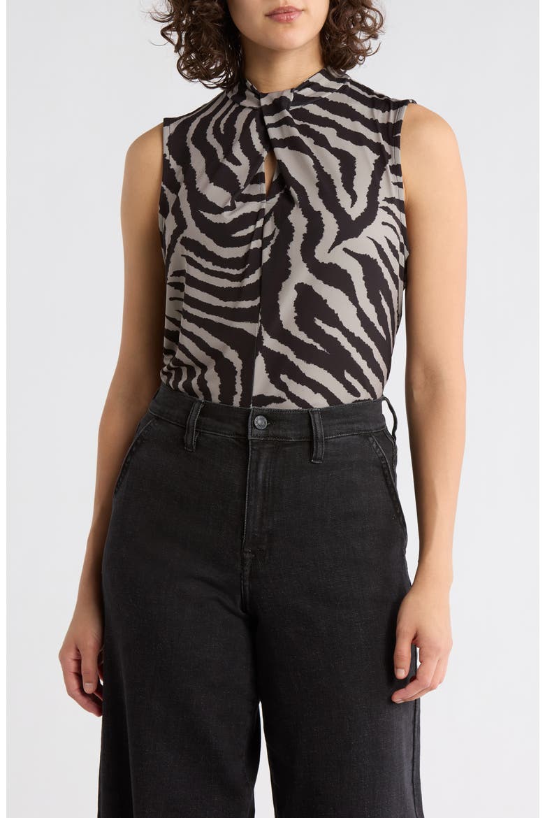 Zebra Print Sleeveless Jersey Top, Main, color, BLACK/ TAN