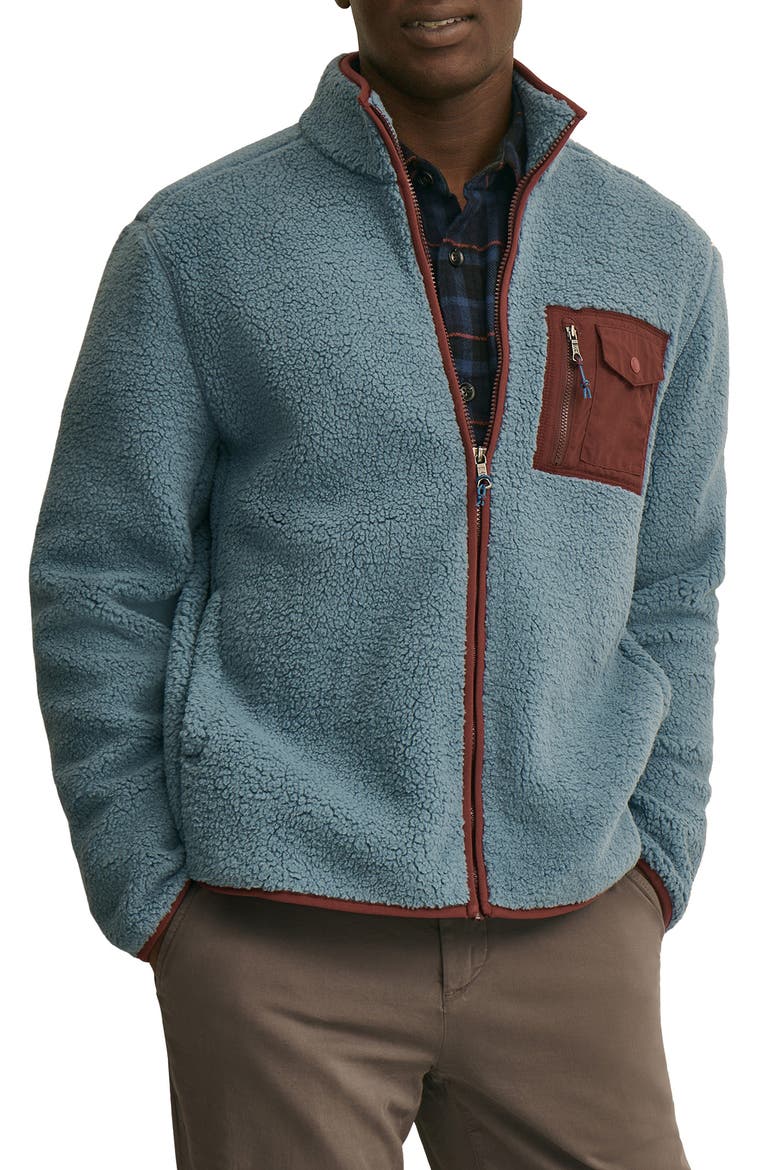 Teddy Fleece Full Zip Jacket, Main, color, STONE WASH BLUE HTR