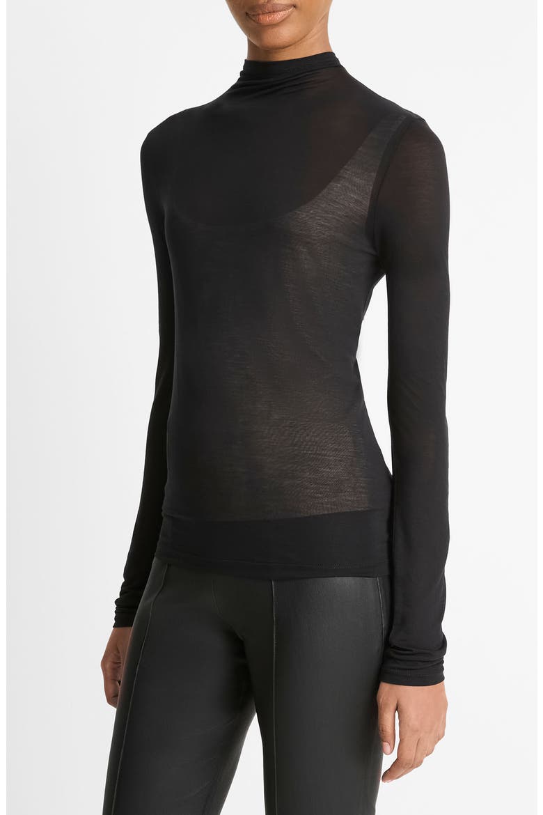 Sheer Long Sleeve Top, Alternate, color, BLACK