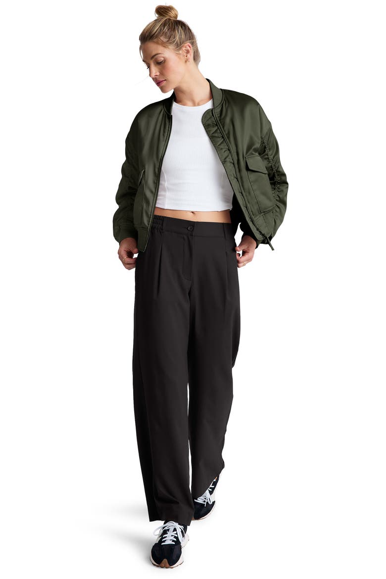 Melrose Shirred Sleeve Bomber Jacket, Alternate, color, FOREST GREEN