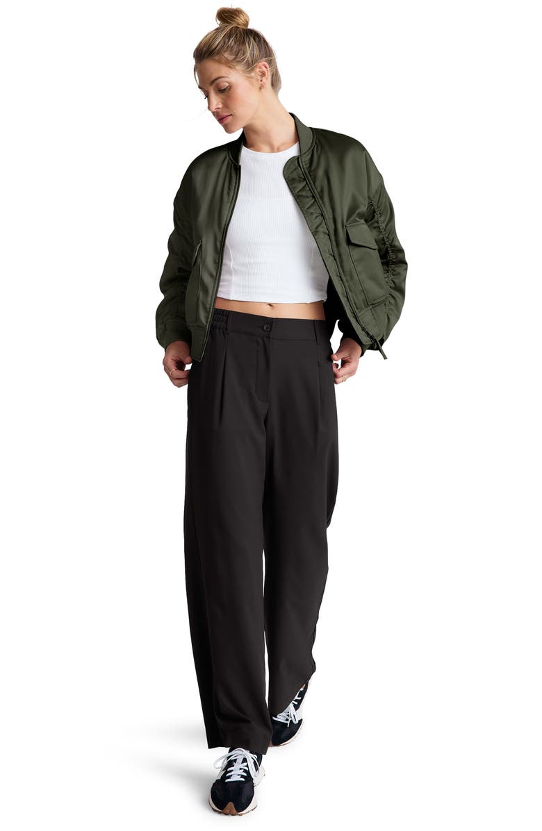 Beyond Yoga Melrose Shirred Sleeve Bomber Jacket, Alternate, color, Forest Green