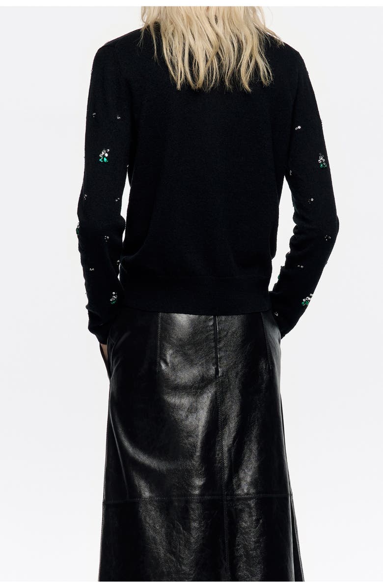 Bimba y Lola Fitted Rhinestones Cardigan, Alternate, color, Black