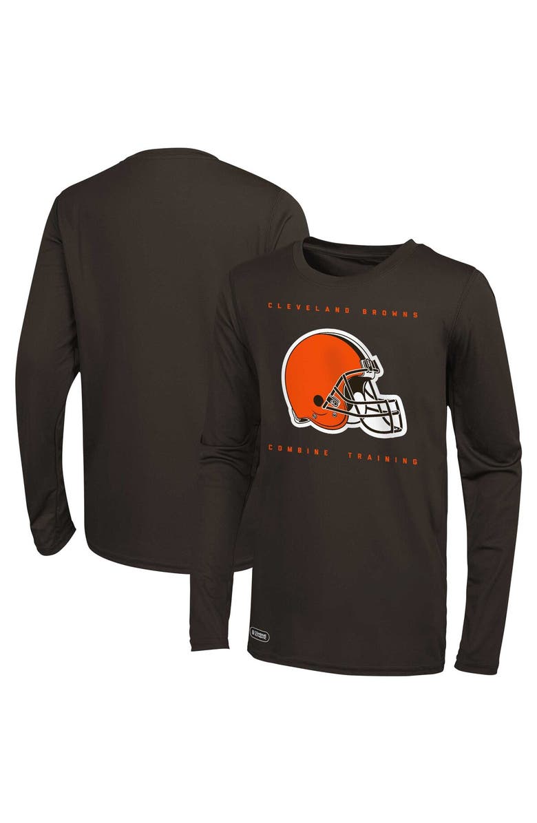 Outerstuff Men's Brown Cleveland Browns Side Drill Long Sleeve T-Shirt, Main, color, 